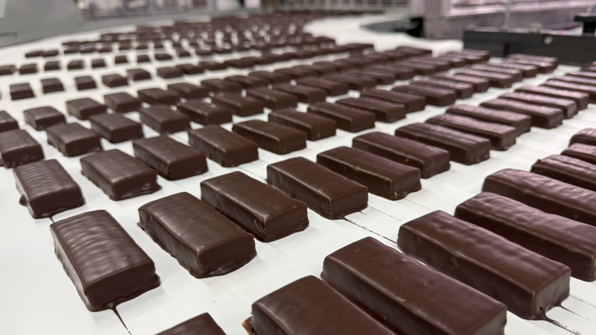 Nutritional bars on a production line in a facility.